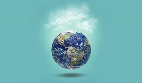 Earth on blue background