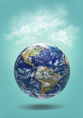 Earth on blue background